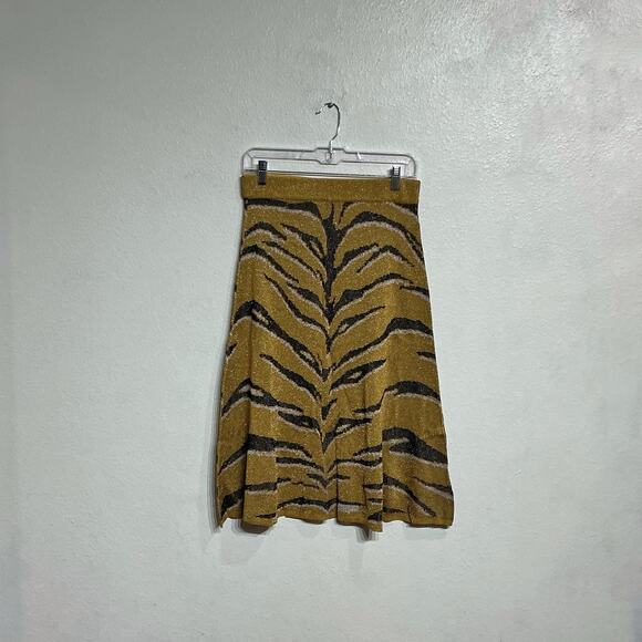 Happy Sheep Gold Metallic Tiger Midi Skirt Sz L NWOT - Picture 2 of 14